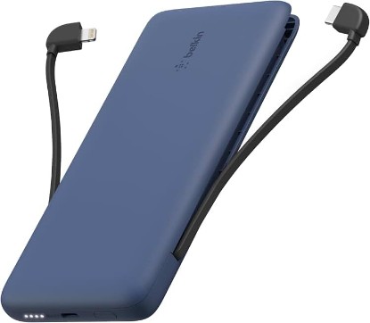 Picture of Belkin 10K 23W Portable Charger Power Bank, Integrated USB C and LTG Cables | Fast Charging, iPhone 17, Samsung Galaxy, Pixel, Airpods, iPad, Battery Pack, USB C Port, USB C Cable, Lightning Cable ClimatePartner certified