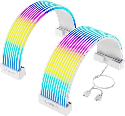 Picture of Sirlyr White ARGB Sleeves for PSU Cables, 8Pin/12VHPWR & ATX 24Pin, 5V 3Pin | Flexible LED Strips/cover,manage GPU/MB cables,hide messy wires,decorate PC case with ARGB lighting Include SATA Controller