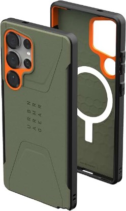 Picture of URBAN ARMOR GEAR UAG Designed for Samsung Galaxy S25 Ultra Case 6.9" Civilian - Compatible with Magnetic Charging Anti-Slip Rugged Military Drop Tested Protective Cover, Olive Drab/Orange | 6.8"