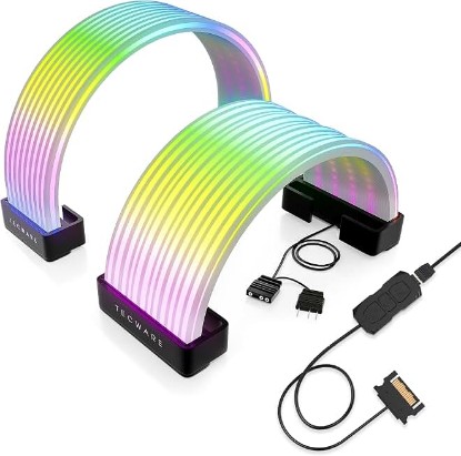 Picture of TECWARE Flex RGB Cable Cover Kit | Compatible with 24-Pin Motherboard and 8-Pin/16-Pin GPU | ARGB PSU Cable Extension with 5V 3-Pin Sync | RGB Lighting Kit for PC Cables | Black