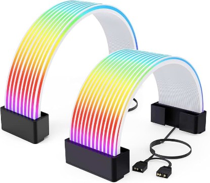 Picture of RGB Cables Cover Kit, Flex Power Cable Cover for 24-Pin Motherboard and 8-Pin/16-Pin GPU, ARGB PSU Cable Extension with 5V 3-Pin Sync for PC Case Decoration, Black