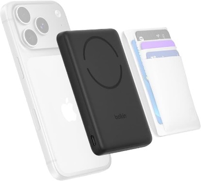 Picture of Belkin 5K 15W Ultra Slim Portable Power Bank, Supports MagSafe Accessories | Qi2 Certified, Wireless Charging Battery Pack, Fast Charging, iPhone 15/16/17, MagSafe Wallet, USB C Port, USB C Cable