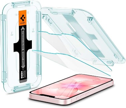 Picture of Spigen GlasTR EZ FIT Screen Protector for iPhone 17e, 16e, 14, 13 Pro, 13 | 9H+ tempered glass, Scratch resistance, auto-align tray, Notch design, 100% clarity, Original touch, Case-friendly, 2 Pack