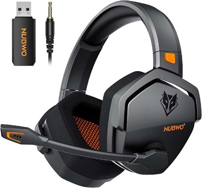 Picture of NUBWO Wireless Gaming Headset with Mic for Ps5 Ps4 PC, Zero Interference, 100-Hour Battery All-Day Play, 23ms Sync​ for Fortnite & Call of Duty/FPS Gamers, Triple Mode All Devices Compatible - Orange