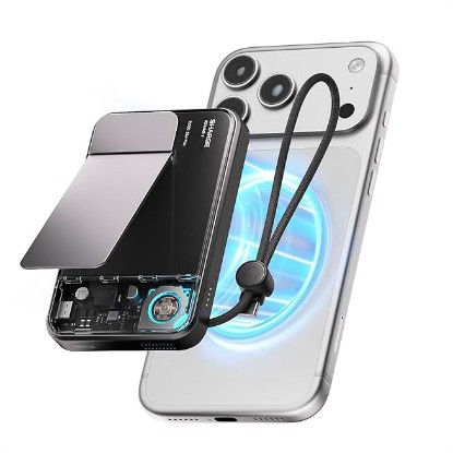 Picture of sharge for MagSafe Power Bank Qi2.2 25W 10000mAh Magnetic Portable Charger | ICEMAG 3 with 35W USB-C Fast Charging & Active Cooling & Built-in Cable, Transparent RGB Wireless Battery Pack