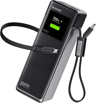 Picture of Laptop Power Bank 170W Fast Charging, 25000mAh Portable Charger for MacBook | 100W USB-C Power Bank with Built-in Retractable USB C Cables, 4-Port Independent Fast Charging for Travel Battery Pack