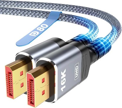 Picture of Highwings 80Gbps Displayport Cable 2.1 6.6FT, 16K@60Hz, 8K@120Hz, 4K@240Hz | DP 2.1 Cable 16K Braided Cord, Compatible with HDR10 DSC 1.2a, G-Sync FreeSync Gaming PC, Gaming Monitor 5090, AMD 7900XTX Global Recycled Standard