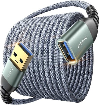 Picture of AINOPE USB Extension Cable 10FT USB 3.0 Extender Male to Female Cord Grey | 5Gbps High Data Transfer for Printer Webcam Flash Drive Hard Drive Hub Keyboard Mouse Camera Playstation Xbox and More