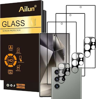 Picture of Ailun Screen Protector + Camera Lens Protector for Galaxy S24 Ultra | 3+3 Pack, 6.8 Inch, Tempered Glass, Fingerprint Unlock, 0.25mm Ultra Clear, Case Friendly Global Recycled Standard