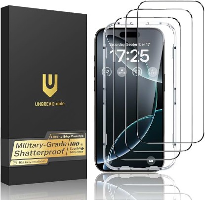 Picture of UNBREAKcable for iPhone 16 Pro Max Screen Protector, 3-Pack Full Coverage Tempered Glass [Military Grade Shatterproof][9H Hardness][Easy Installation Frame][Bubble Free] for iPhone 16 Pro Max 6.9"