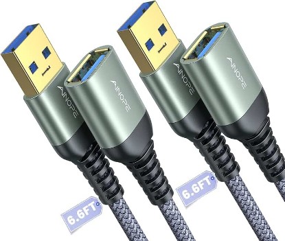 Picture of AINOPE USB Extension Cable 2Pack 6.6FT USB 3.0 Extender Male to Female Grey | 5Gbps High Data Transfer Cord for Printer Webcam Flash Drive Hard Drive Hub Keyboard Mouse Camera Playstation Xbox and More
