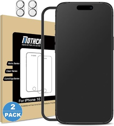 Picture of Mothca 2 Pack Matte Glass Screen Protector for iPhone 16 [6.1 inch] + 2 Pack Camera Lens Protector, Anti-Glare & Anti-Fingerprint Case Friendly Tempered Glass Film, Bubble Free, Smooth as Silk Global Recycled Standard