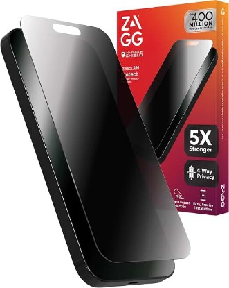 Picture of ZAGG InvisibleShield Glass Elite Privacy 360 iPhone 15 Pro Max Screen Protector - 5X Stronger with Reinforced Edges, 4-Way Privacy Filter, Scratch & Smudge-Resistant Surface, Easy to Install