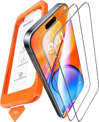 Picture of UltraGlass Top 9H+ Glass for iPhone 16 Pro Screen Protector Glass, 2 Pack | NO.1 Military Grade Shatterproof, Screen Protector 16 Pro Tempered Glass, Longest Durable, One-Pull Tray Full Coverage 16Pro Global Recycled Standard