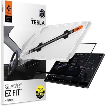 Picture of Spigen GlasTR EZ FIT Screen Protector Matte Finish for Model Y (2026) | Aluminacore 10H+ Tempered Glass, Auto Align Tray, Anti-Fingerprint, Designed for Model Y Premium/Performance/L (2026) 16"