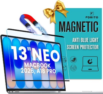 Picture of F FORITO Magnetic Anti Blue Light Screen Protector Compatible with 2026 MacBook Neo 13 inch (2026, A18 Pro Chip), Bubble-Free Install, Removable & Reusable Anti Glare Matte Laptop Screen Shield