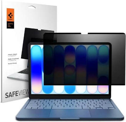 Picture of Spigen Privacy Filter Screen Protector SafeView for Macbook Neo | Privacy filter blocks side-angle views, anti-glare, easy install, magnetic attachment, precise cutouts and webcam clearance