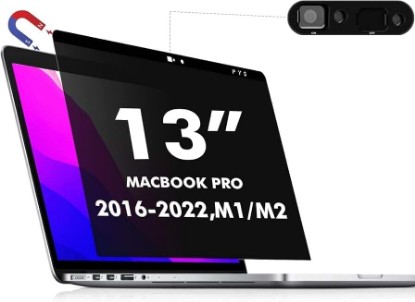 Picture of PYS Privacy Screen for MacBook Pro 13.3 Inch Laptop (2016-2022 M1/M2) – Magnetic Anti-Spy Security Filter with Webcam Cover Slider, Easy On/Off & Touch Bar Compatibility for MacBook Pro 13 inch Laptops
