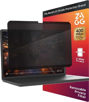 Picture of ZAGG Privacy Filter for MacBook Air 13" (M5)/ (M4) - Removable Magnetic 4-Way Privacy Screen Filter, Anti-Glare Matte Finish, Fingerprint Resistant, Reusable Design & Protective Sleeve