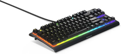 Picture of SteelSeries Apex 3 TKL RGB Gaming Keyboard – Tenkeyless Compact Form Factor - 8-Zone RGB Illumination – IP32 Water & Dust Resistant – Whisper Quiet Gaming Switch – Gaming Grade Anti-Ghosting (Renewed)