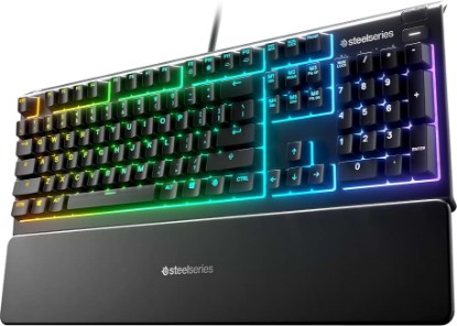 Picture of SteelSeries Apex 3 RGB Gaming Keyboard – 10-Zone RGB Illumination – IP32 Water Resistant – Premium Magnetic Wrist Rest (Whisper Quiet Gaming Switch) (Renewed)