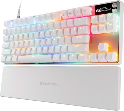 Picture of SteelSeries Apex Pro TKL Gen 3 White OmniPoint 3.0 Switches — Adjustable Actuation — Rapid Trigger — Game-Ready Presets — Protection Mode — Rapid Tap/SOCD — OLED — RGB — PBT Keycaps — USB-C (Renewed)