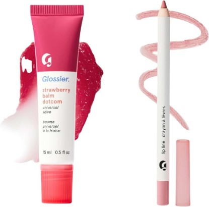 Picture of Glossier Lip Duo, Strawberry Balm Dotcom + Hold Liner, 2 Count | Baby Pink, Defines, Shapes & Hydrates, Tinted Universal Salve + Creamy Enhancing Pencil, Smudge & Transfer Resistant