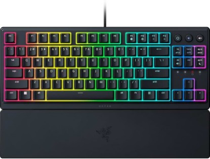 Picture of Razer Ornata V3 TKL Gaming Keyboard, Low-Profile Keys, Black | Mecha-Membrane Switches, UV-Coated Keycaps, Backlit Media Keys, 8-Zone RGB Lighting, Spill-Resistant, Magnetic Wrist Rest
