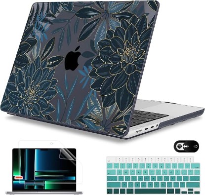 Picture of Mektron Case for M5 MacBook Pro 14 inch 2026 Model A3427 A3426 Fit 2025-2021 Model A3434 A3112 M4 A3112 A3401 A3185 M3 A2918 A2992 M2 A2779 M1 A2442 Pro/Max Cover, Dahlia Flower C035