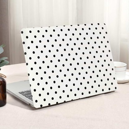 Picture of Seorsok Compatible with MacBook Air 13 Inch Case 2022 2021 2020 2019 2018 Release A1932 A2179 M1 A2337 Touch ID,Elegant Leather Plastic Hard Shell Case & Keyboard Cover,Black Polka Dots Design,White