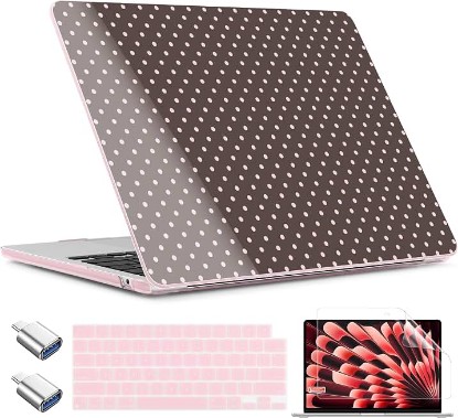 Picture of TWOLSKOO for MacBook Air 13 inch Case M5 2026 M4 2025 M3 M2 2024-2022 A3449 A3240 A3113 A2681, Plastic Hard Shell & Keyboard Cover & Type C for MacBook Air 13.6 inch Case, Chocolate Polka Dot