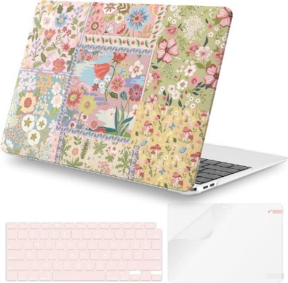 Picture of iCasso MacBook Air 13 inch Case Cute Girly M1 2020 A2337, Pink Flower | Macbook Air 13.3 inch Hard Shell Protective Case, 2019 2018 A2179 A1932, Keyboard Cover Screen Film Global Recycled Standard