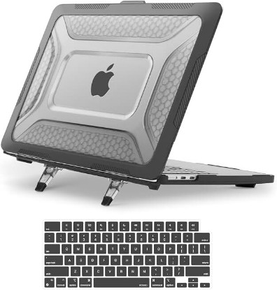 Picture of MOSISO Compatible with MacBook Air 13 inch Case M5 M4 M3 M2, Black | 2 in 1 Kit Honeycomb Shock Resistant Hard Case with Foldable Kickstand for MacBook Air 13.6 2026-2022 A3449 A3240 A3113 A2681