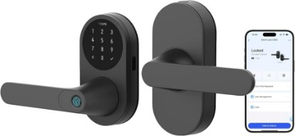 Picture of Aqara Smart Lock with Handle U300, Apple Home Key, Smart Lever Lock, Black | Matter Over Thread, Fingerprint Keyless Entry Door Lock, Touchscreen Keypad, Supports HomeKit, Alexa, Google