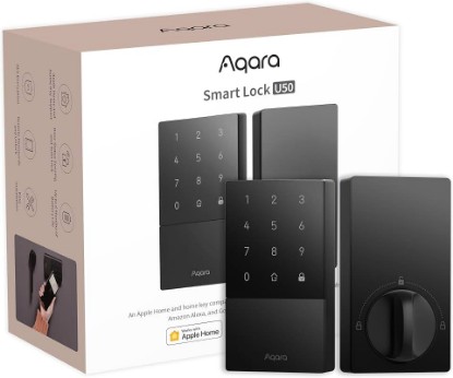 Picture of Aqara Smart Lock U50, Apple Home Key, Keyless Entry Deadbolt, Black | Matter Over Thread, Keyless Entry Door Lock, Touchscreen Keypad, IP65 Weatherproof, Supports Apple HomeKit, Alexa, Google