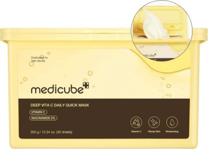 Picture of medicube Deep Vita C Daily Quick Sheet Masks, 30 Sheet, Value Size | Easy to Use, Daily Sheet Masks - Triple Vitamin Complex For Radiance and Hydration, Korean Face Masks