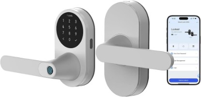 Picture of Aqara Smart Lock with Handle U300, Apple Home Key, Smart Lever Lock, Silver | Matter Over Thread, Fingerprint Keyless Entry Door Lock, Touchscreen Keypad, Supports HomeKit, Alexa, Google
