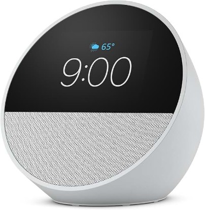 Picture of Amazon Echo Spot (newest model), Great for nightstands, offices and kitchens, Smart alarm clock, Designed for Alexa+, Glacier White