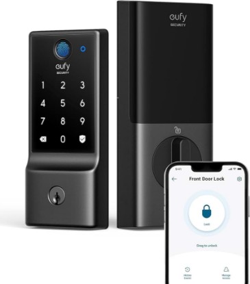 Picture of eufy Security Smart Lock C220, Fingerprint Keyless Entry Door Lock | Built-in Wi-Fi, App Remote Control, Up to 8-Month Battery, Front Door Smart Lock Deadbolt, IP53 Waterproof, BHMA Grade 3
