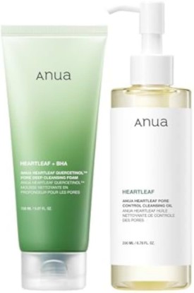 Picture of ANUA Double Cleansing Duo for Facial Cleansing | Heartleaf Pore Control Cleansing Oil & Quercetinol Deep Cleansing Foam, for Makeup Remove & Wash, Blackhead, Korean Skincare
