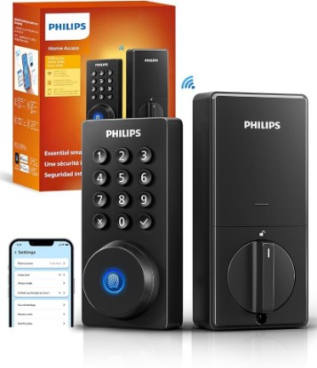 Picture of PHILIPS Wi-Fi Smart Deadbolt Lock, Keyless Entry Door Locks for Front Door | Code / Fingerprint / APP Unlock, Remote Access, Alexa Google Voice Unlock, Auto Lock, Built in WiF, Backlit Touchscreen