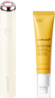 Picture of medicube Brightening Eye Care Device & Skincare Duo: Mini Booster Pro Plus Beige and Kojic Acid Eye Gel Serum | Targets Dark Circles, Puffiness & Dullness | Korean Skincare & Facial Device Set