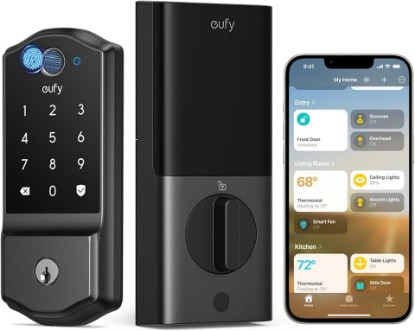 Picture of eufy Security Smart Lock Familock E32, Fingerprint Keyless Entry Door Lock | 8 AA Batteries, 8-Month Battery Life, Supports Matter, Apple Home, Google Home, and Alexa, Front Door Smart Lock Deadbolt