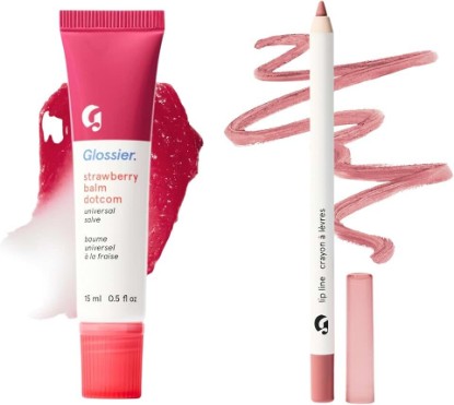Picture of Glossier Lip Duo, Strawberry Balm Dotcom + Grip Liner, 2 Count | Pink & Rose, Defines, Shapes & Hydrates, Tinted Universal Salve + Creamy Enhancing Pencil, Smudge & Transfer Resistant