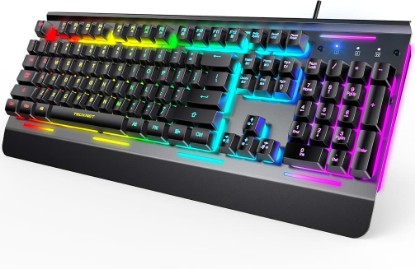 Picture of TECKNET Wired Gaming Keyboard, RGB Backlit Keyboard with Metal Panel Design | 15-Zone RGB Illumination, Whisper Quiet Design, IP32 Water Resistance, 25 Anti-ghosting Keys, Ergonomic Design Global Recycled Standard