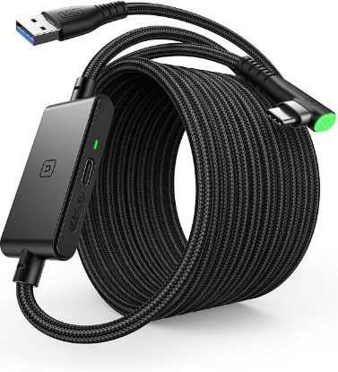 Picture of INIU 16ft VR Link Cable with Separate Charging Port, USB 3.0 to USB C Cable | USB 3.0 High Speed & Charging, Compatible for Virtual Reality Headset, Meta Quest 3S, Quest Pro, Pico 4, Steam VR, Gaming PC ClimatePartner certified