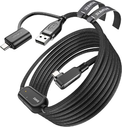 Picture of AMVR 16FT VR Charging Link Cable, USB 3.0 Nylon Braided with A to C Adapter | 5Gbps USB3.0 High Speed, Play While Charging, Compatible with Meta Quest 3/3S/2 Accessories and PC/SteamVR(need 18W+ Charger)