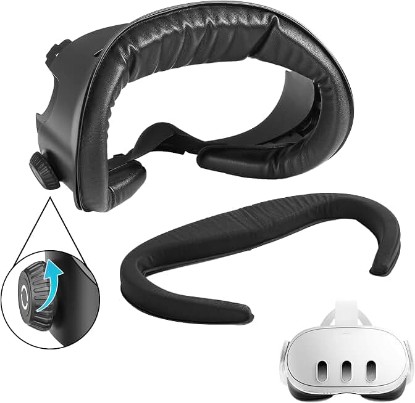Picture of AMVR FC3 Facial Interface with 2 Face Pad Only Compatible with Meta Quest 3 | Pressure‑Relief VR Headset Accessories, Knob Adjustable FOV, Glasses-Friendly, Soft PU＆Ice Silk Cushion (NOT for Q3S)