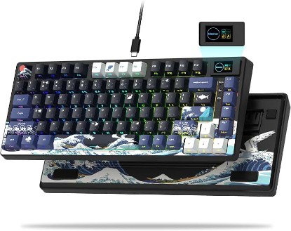 Picture of Womier SK80 75% Keyboard with Color Multimedia Display Gaming Keyboard | Creamy Sound Mechanical Wired Hot Swappable Gasket RGB Custom Key board, Pre-lubed Stabilizer for Mac/Win, Black Kanagawa