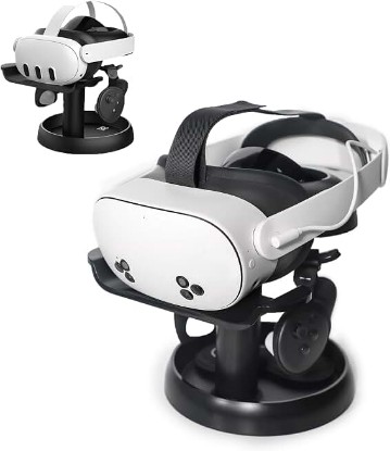Picture of AMVR TYBP1 VR Headset Stand for Quest 3S,Quest 3,Quest 2,Pico 4,PSVR 2 | Stable enlarged base,ABS build,lens scratch protection,holds headset & controllers,multi-accessory storage,quick instal